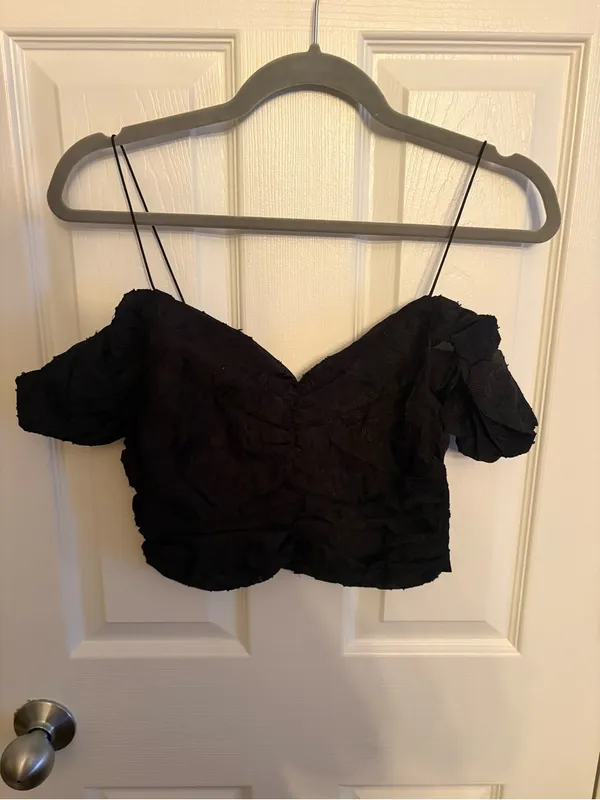 COS NWT COSY Off-Shoulder Black Ruched Crop Top, Small - Image 2