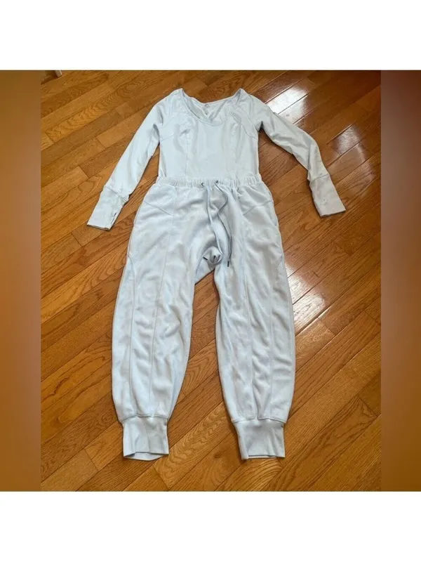 Free People Movement Make It Count jumpsuit romper fleece pants blue Sz M - Image 3