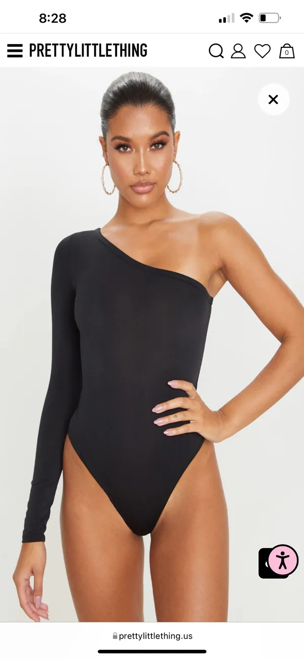 Pretty Little Thing Black One Sleeve Bodysuit - Image 2