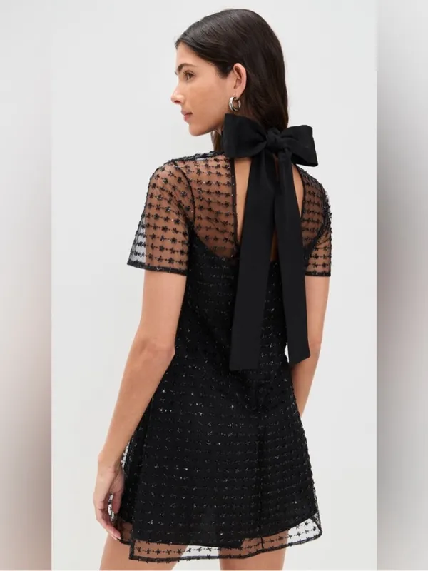 Staud Mini Ilana Dress in Stardust Onyx Black L - Image 5