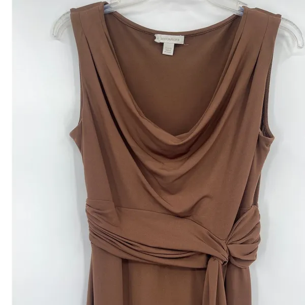 Boston Proper Cowl Neck Dress Sz 8 Brown Quiet Luxury Y2K Stretchy Tie Front - Image 3