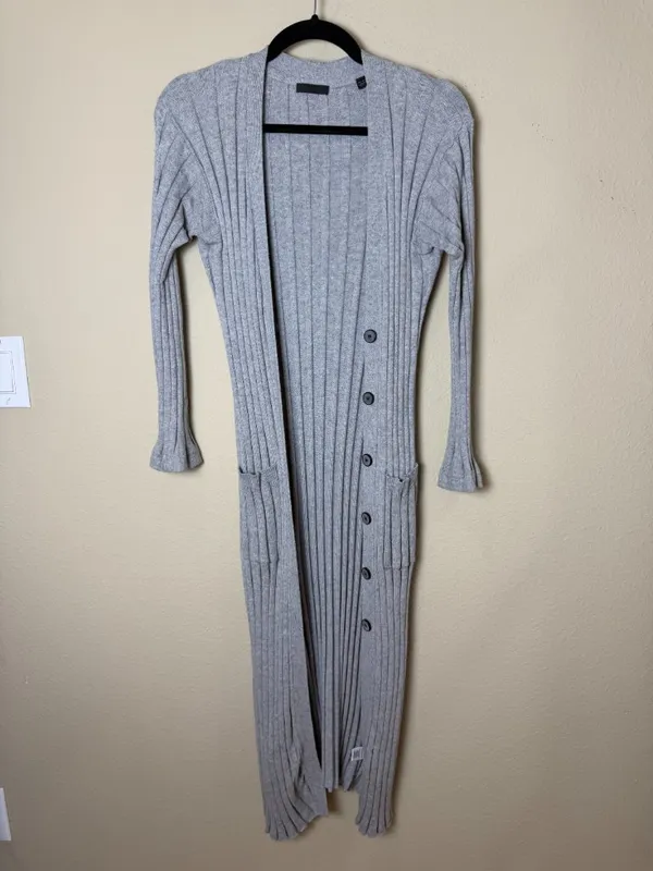ATM Cotton Cashmere Duster Longline Cardigan Sweater Grey Ribbed Size XS - Image 3