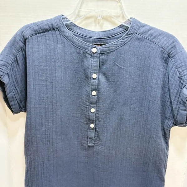 Quince Organic Cotton Gauze Roll Sleeve Shirt Indigo Blue Small Peasant - Image 2