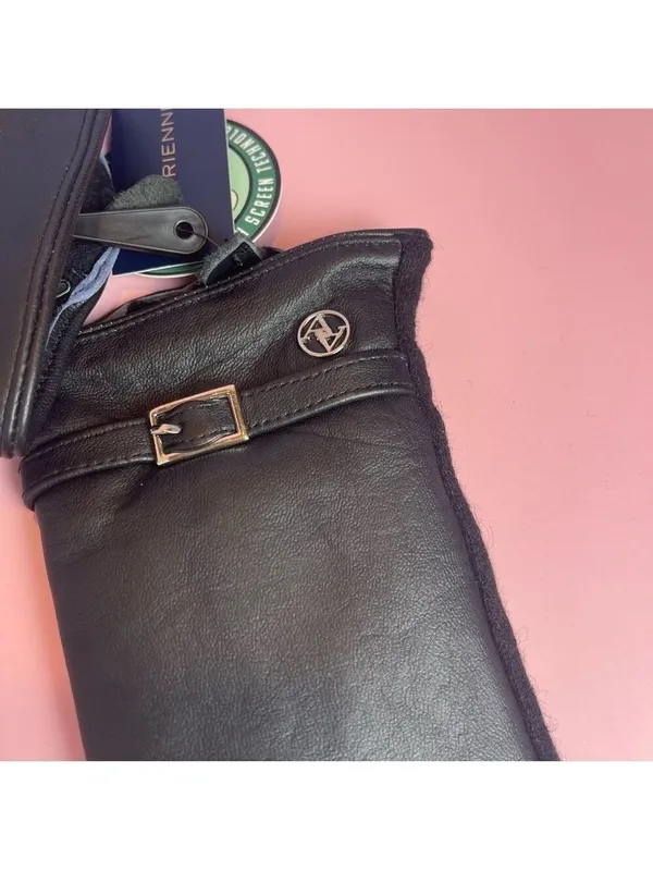 Adrienne Vittadini Black Leather Gloves Touchscreen Wool blend lining S/M NWT - Image 3