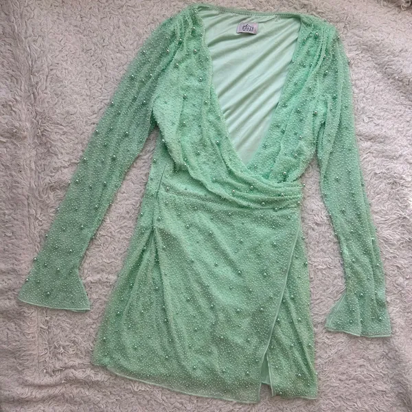 Oh Polly Mint Green Embellished Wrap Over Mini Dress US Size 4 - Image 6