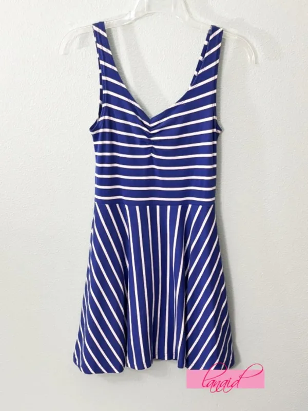 Derek Heart Striped Ruched Scrunched Sweetheart Bust Skater A-Line Fit & Flare S - Image 2