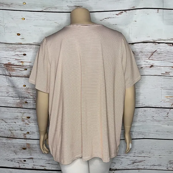 Denim & Co. Size 3X Tan & White Stripe Crew Neck Cool to Touch Jersey Blouse Top - Image 3