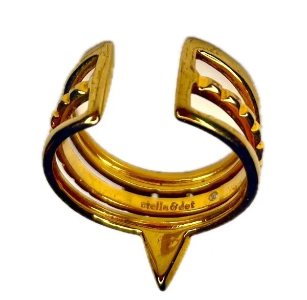 Stella & Dot Turquoise Stacked Stone Adjustable Gold Ring Tribal EUC - Image 5