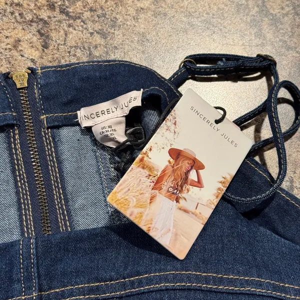 NWT Sincerely Jules Crop Top Denim Minimalist Retro Boho Cowgirl Western Blue XL - Image 2