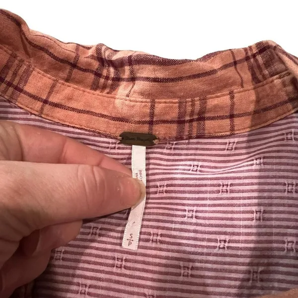 Free People Overshirt Womens Small Orange‎ Plaid Button Front Collared - Image 3