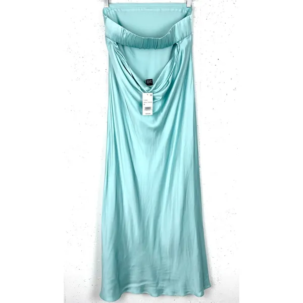 French Connection Oona Satin Strapless Midi Dress Pastel Turquoise Size Medium - Image 4
