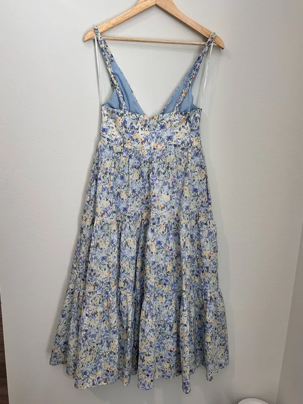 Lulus Blue Floral Tiered Midi Dress - Image 2