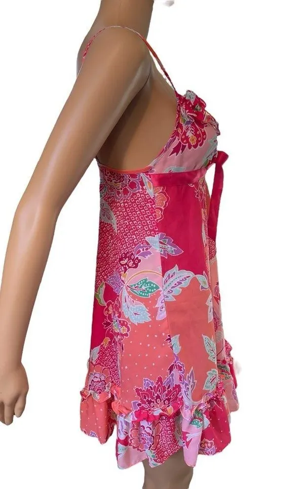 Avon Intimates Pink Eclectic Boho Hippie Barbie Ruffle Lingerie Mini Slip Dress - Image 3