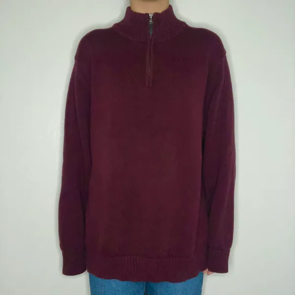vintage llbean burgundy quarter zip knit sweater - Image 3