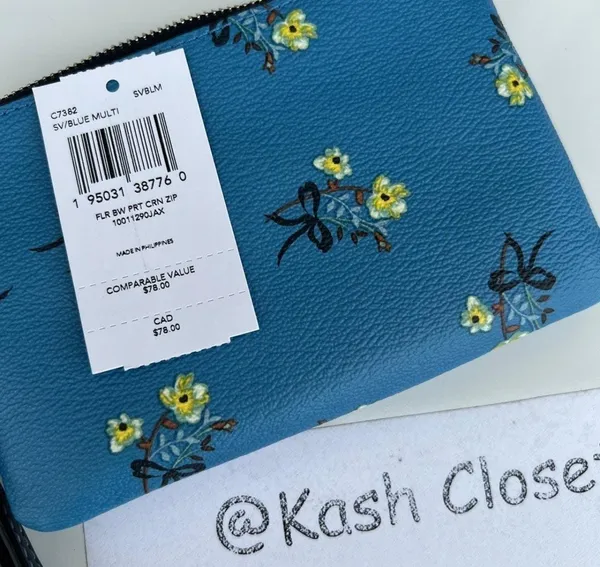 Coach Blue Corner Zip Wristlet With Bow Floral Print - Image 5