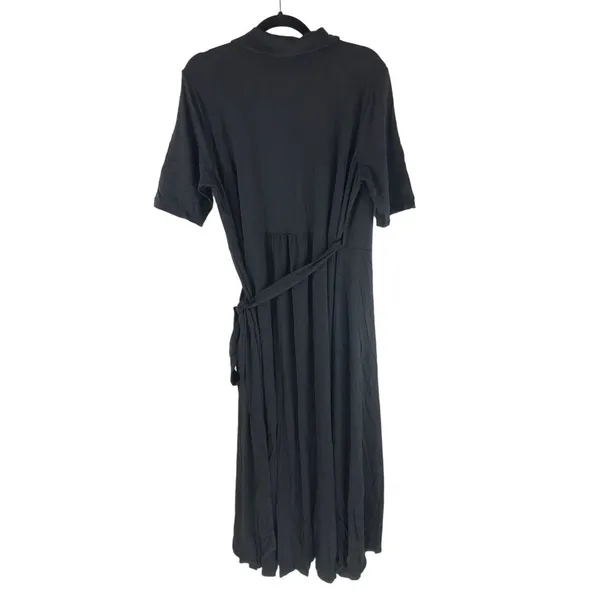 Quince Womens Tencel Jersey Midi Wrap Dress Tie Waist Shawl Collar Black S - Image 5