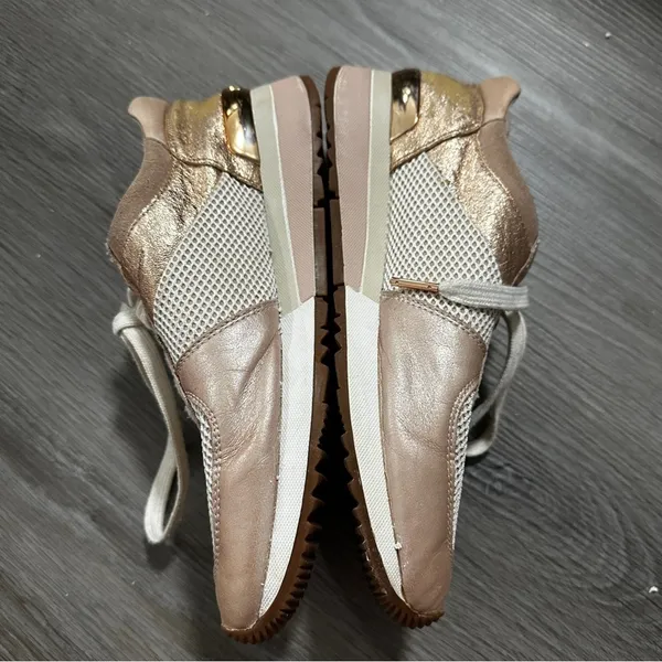 Michael Kors MK Allie Trainer Leather Pink‎ Gold Sneaker Shoes Size 8 - Image 2