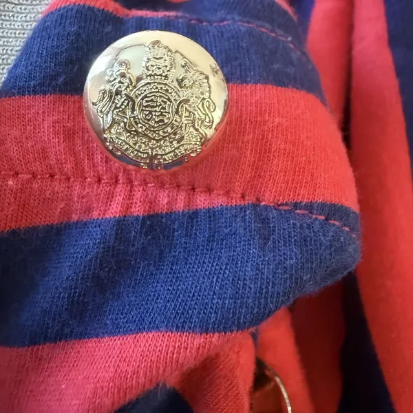 Lauren Ralph Lauren Women’s Top Sz LG Red Navy‎ Stripe Gold Buttons Equestrian - Image 7