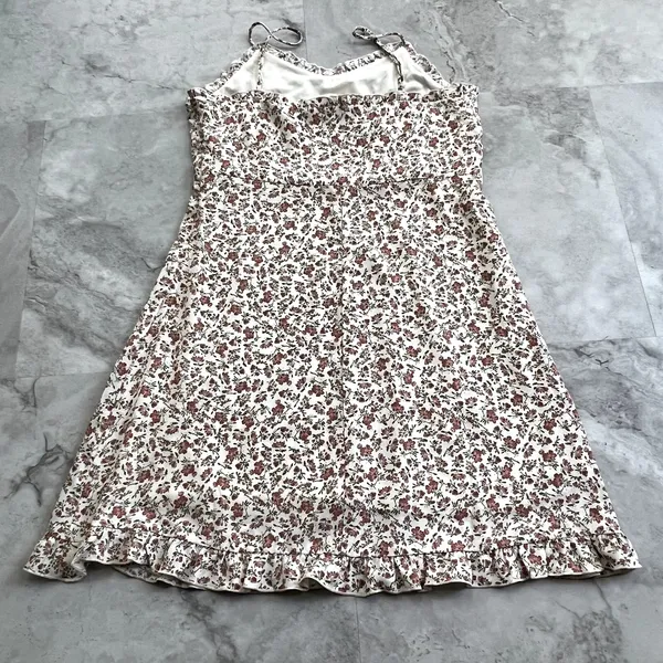 Doe & Rae Womens Floral Tank Dress Size Medium M White and Red Ruffle Vneck‎ - Image 3