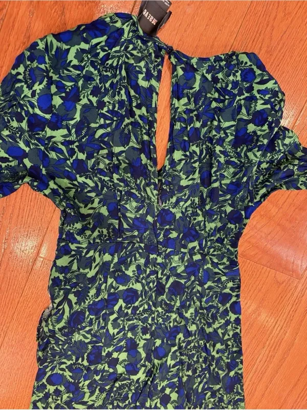Maeve Anthropologie Green Blue Floral Wrap Midi Dress Size 00P - Image 7