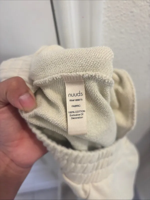 nuuds Cream Wide Leg Sweatpants Size Small 100% Cotton Lounge Pants - Image 4