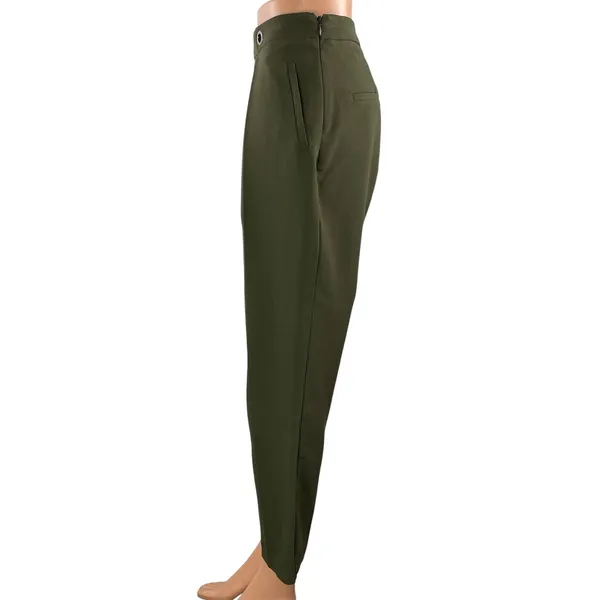 Topshop Women's Green High Waisted Pleated Straight Ankle Trousers Pants Size 4 - Image 2