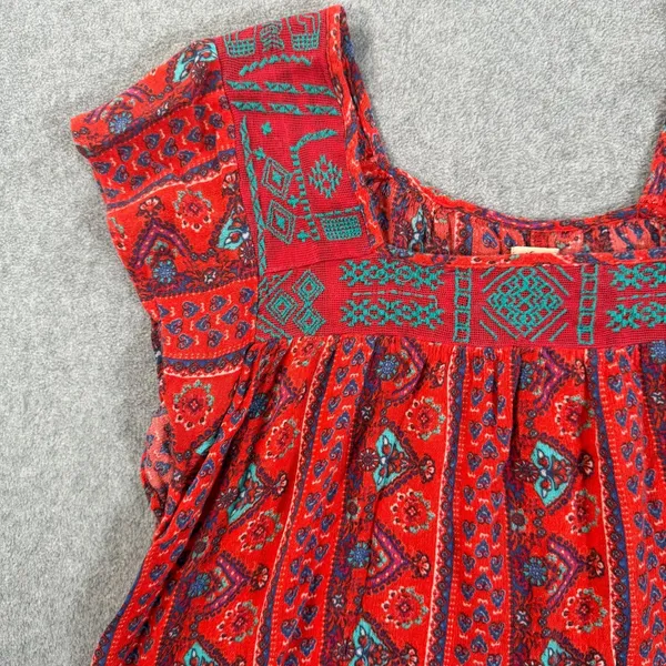 Hollister Red Embroidered Crop Top Women's Small Flutter Sleeve Square Neck Boho - Image 4
