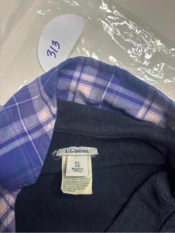 L.L. Bean Women’s Fleece Lined Flannel Shirt Size XL Purple Plaid Button Shacket - Image 6
