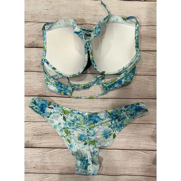 Victoria's Secret BOMBSHELL Push Up SWIM SET floral blue Bikini 38D/Large - Image 4