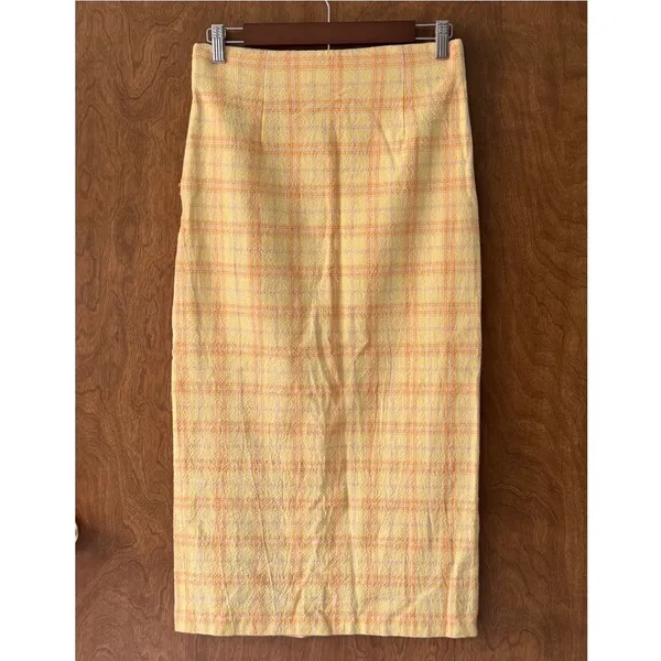 Zara sz S Gingham Yellow Plaid High Rise Split Midi Skirt Retro Mod Bloggers Fav - Image 8