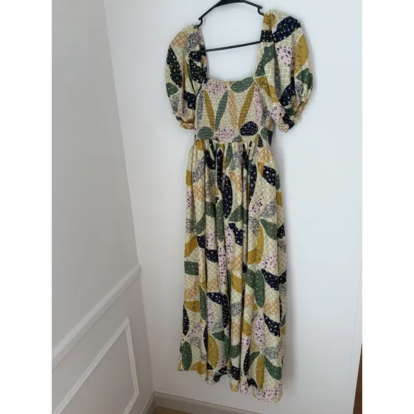 Truly 4 You Med Smocked Midi Dress Puff Sleeve Quilt Grandmacore Cottage Country - Image 5