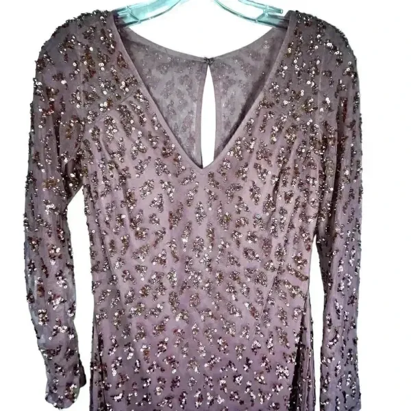 Aidan Maddox NWT‎ Dusty Rose V Neck Long Sleeve Sequin Cocktail Dress Size 6 - Image 2