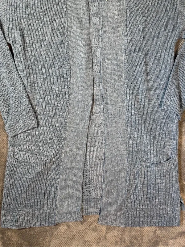 Linda Matthews Open Front Knit Cardigan Light Blue Large NWT Longline Pockets - Image 5
