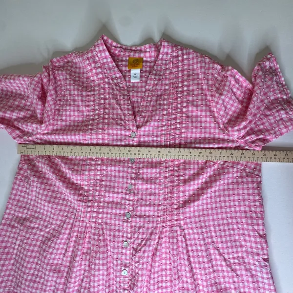 Ruby Rd Pink Gingham Textured Button Up Shirt Size 1X Lightweight Preppy‎ Cotton - Image 9