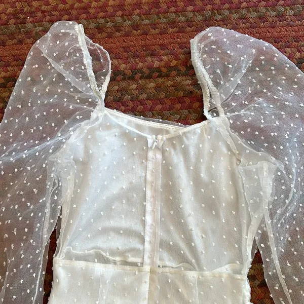 Lucy In The Sky White Mesh Puff Sleeve Polka Dot Bridal Dress - Image 5