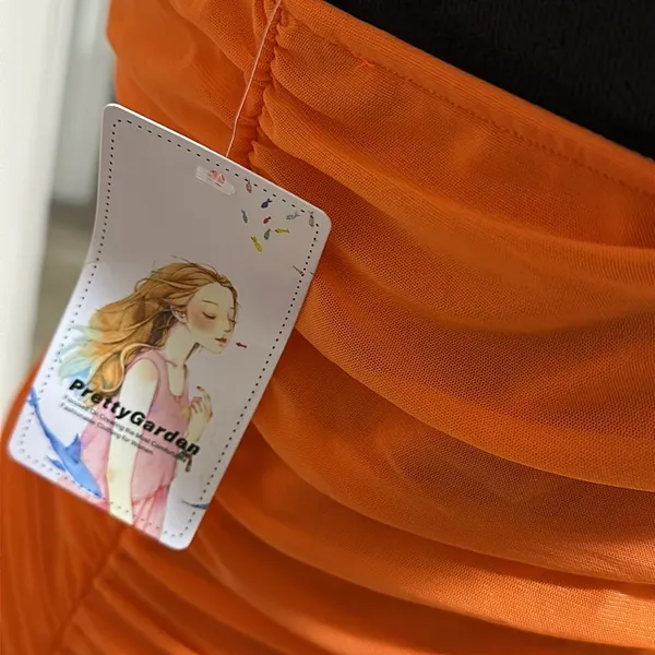 Orange Ruched Draped Dress Size L - Image 8