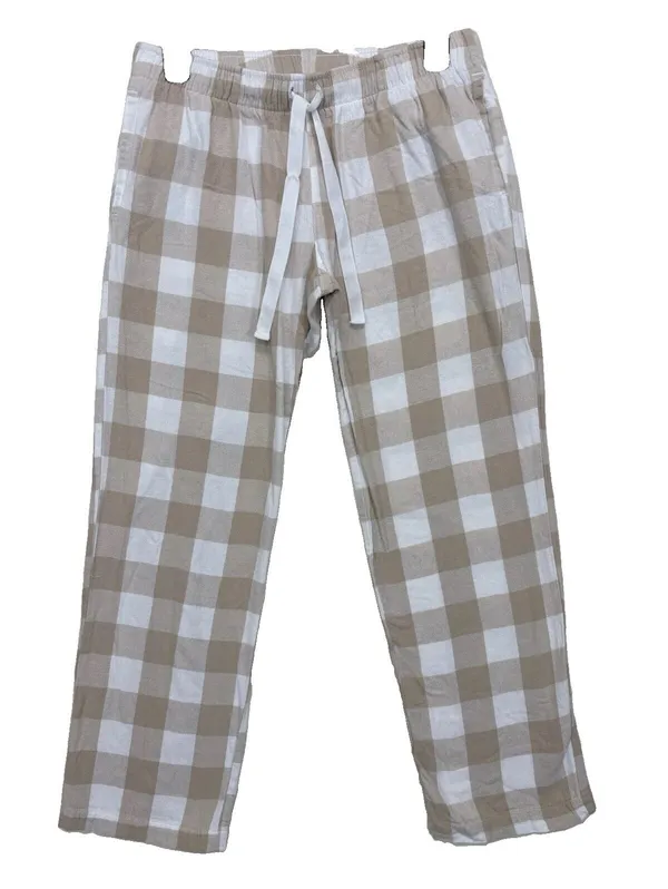 Pajama Pants S Beige White Plaid Old Navy Cotton Straight Leg Sleepwear - Image 2