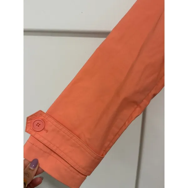 Vintage GAP Trench Coat Y2K Coral Orange Button Front Floral Lining Women Medium - Image 11