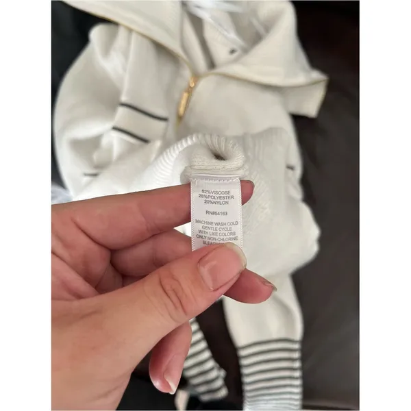Marc New York Turtleneck Sweater Womens M Ivory White Full Zip Black Stripe Knit - Image 14