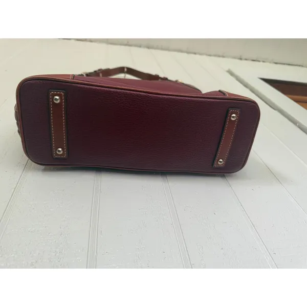 Dooney & Bourke Pebble Grain Leather Hobo Shoulder Bag Burgundy Wine Tan Trim - Image 4