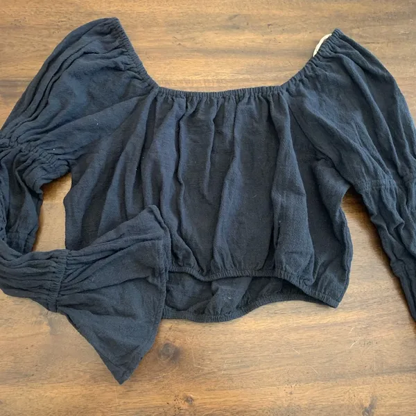 Free People Top Women’s Medium Charcoal Gray Peasant Top - Image 3