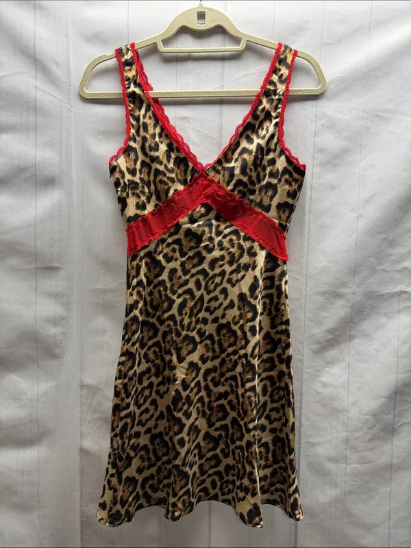 Kiwi & Co. NWT Cheetah Charm Leopard Print Red Lace Trim Mini Slip Dress - Image 4