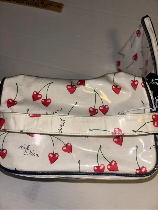 Nick & Nora Cherry Hearts Y2k Cosmetics Case With Matching Zip Pouch Vintage - Image 8