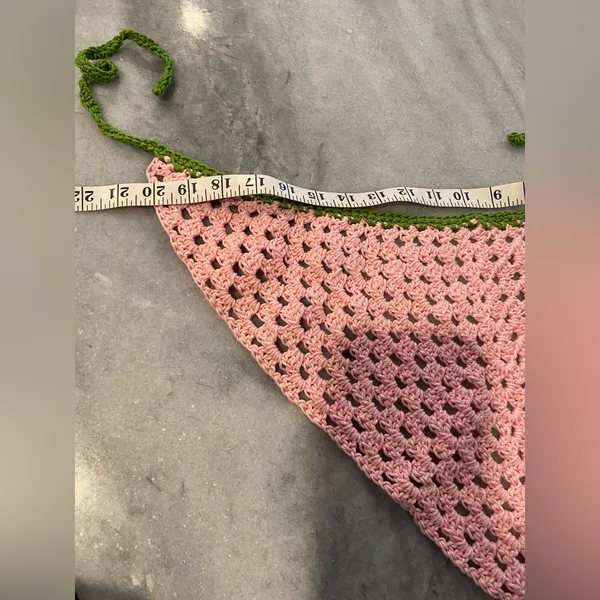 Handmade Pink Green Soft Cotton Crochet Triangle Kerchief Headscarf Mesh Boho - Image 4