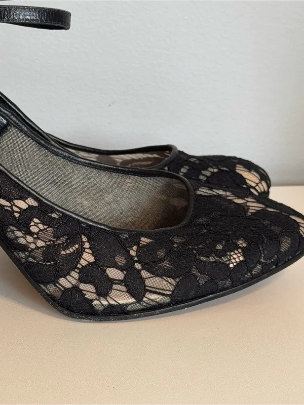 Kate Spade New York Black Lace Ankle Strap Block‎ Heel Pumps 10.5M - Image 8