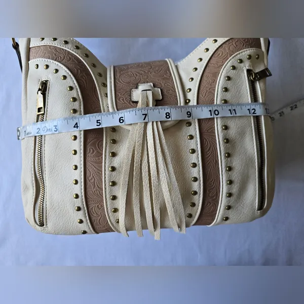 Western‎ Style Embossed Ivory/Tan Shoulder Bag - Image 12