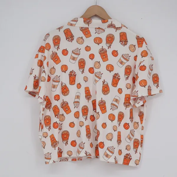 Way to Celebrate Fall Pumpkin Spice Latte Pajama Set Orange White Large 12-14 - Image 4