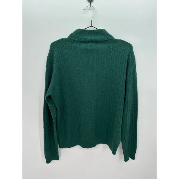 Parisian Signature Dark Green 100% Cashmere Mock Neck Cable Knit Sweater Mens‎ M - Image 2