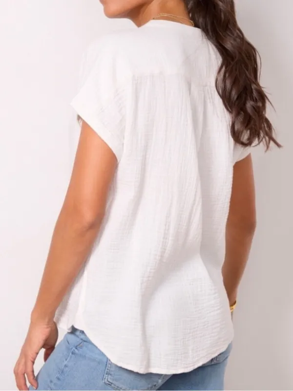 Faherty XS Dream Cotton Gauze Henley Short Sleeve Shirt White Crew Coastal - Image 4