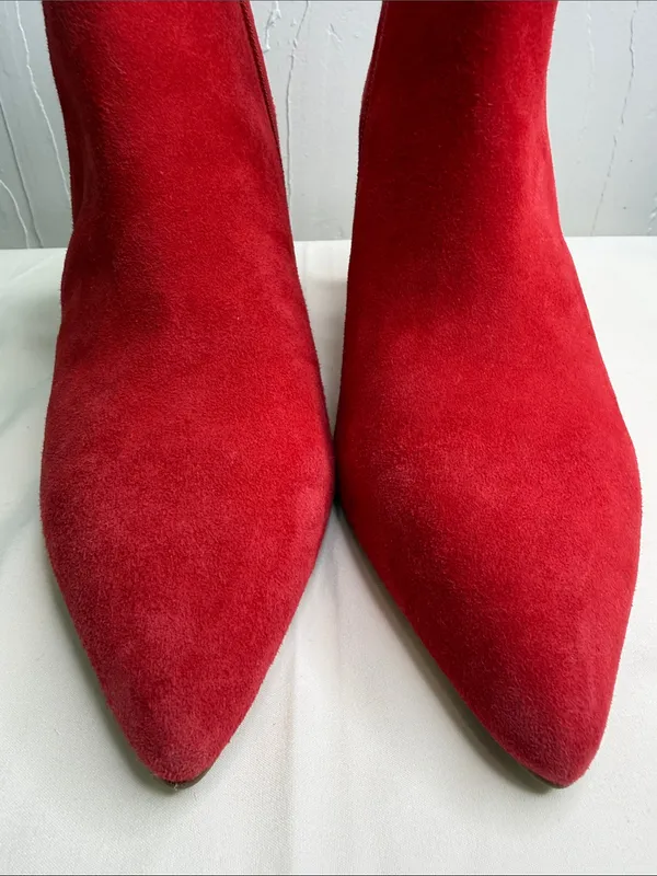 ANTONIO MELANI Lindsay Madeline Red Suede Pointed Toe Block Heel Ankle Bootie - Image 5